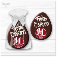 Schokoladen-Ei mit Marzipan-Logo und Marzipanfüllung