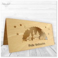 Holz-Weihnachtskarten - 3D Funktionskarten mit Dorfmotiv, 3D-Effekt und Frohe Weihnachten