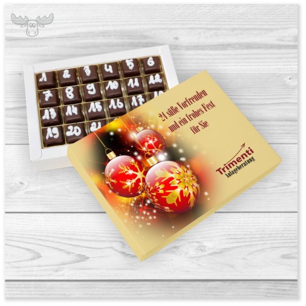 Dominostein-Adventskalender im Schmuckkarton mit Kundendesign