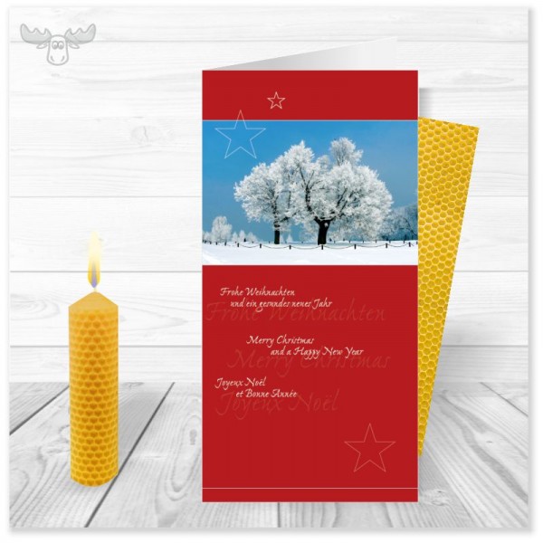 Bienenwachskerze mit Winter-Weihnachtskarte