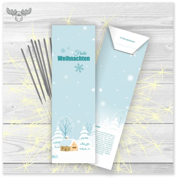 Wunderkerzen 10er Set in Kartonstecktasche - Motiv: Winter-Landhaus