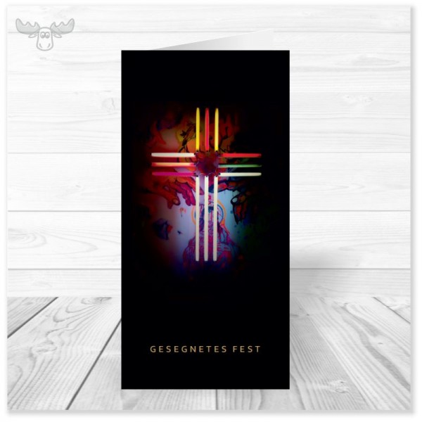 Weihnachtskarte mit Neon-Kreuz für Ihre christliche Weihnachtspost