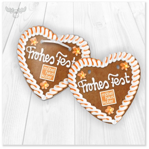 Lebkuchenherz Frohes Fest mit Logo zu Weihnachten