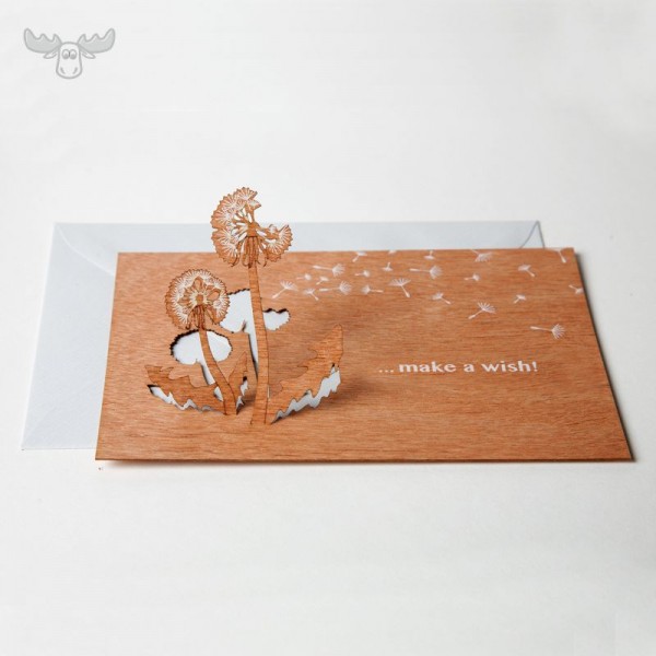 Grußkarte aus Holz mit Pusteblume