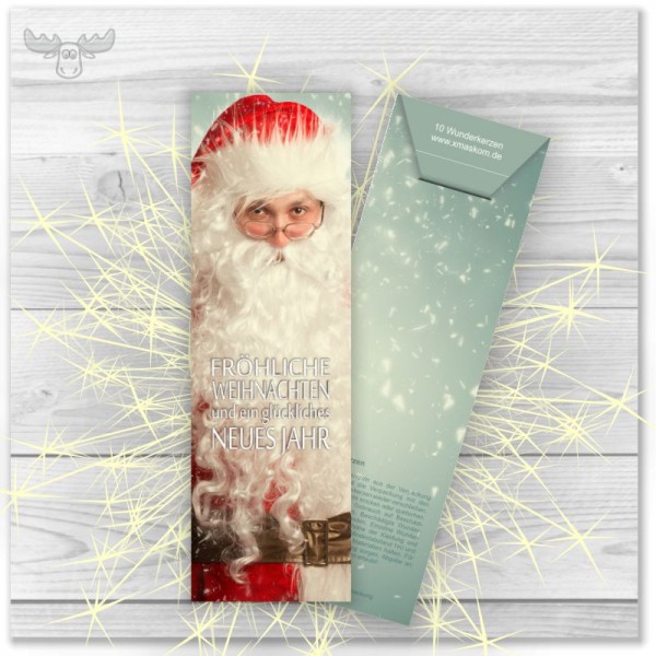 Wunderkerzen in Kartonstecktasche Santa - Fröhliche Weihnachten