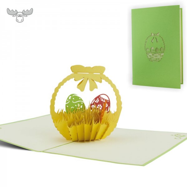 3D-Osterkarte - 3D-Karte mit Motiv zu Ostern: Osterkorb mit Eiern
