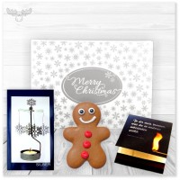Teelicht Drehlicht-Windspiel mit Lebkuchen in einer Box | Präsent-Set mit Zündholzbrief Feuer & Flamme im Geschenke-Schuber