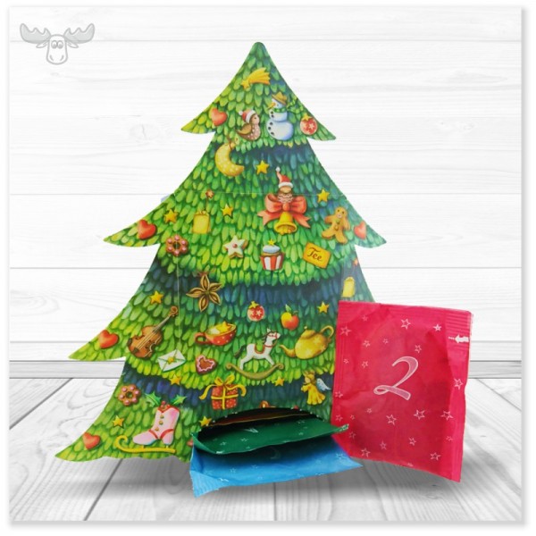 Tee-Adventskalender Tanne mit Teebeuteln (Goldmännchen)