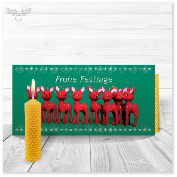 Weihnachtskarte mit Rehlein und Bienenwachskerze zum Selberdrehen
