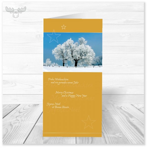 Weihnachtskarte für Mitarbeiter - Winterlandschaft gelb