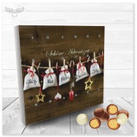 Adventskalender mit Schokokugeln | 24 Brandt Mini-Schokokugeln Motiv: Leinensäckchen