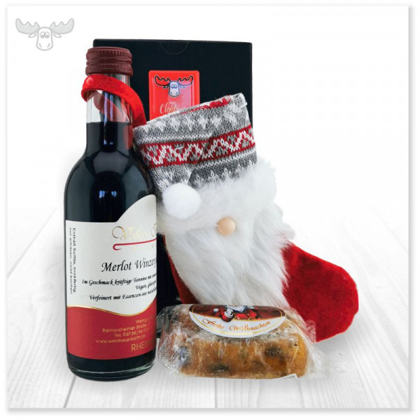 Merlot-Glühweinpräsent zu Nikolaus mit Mini-Stollen im Geschenkkarton