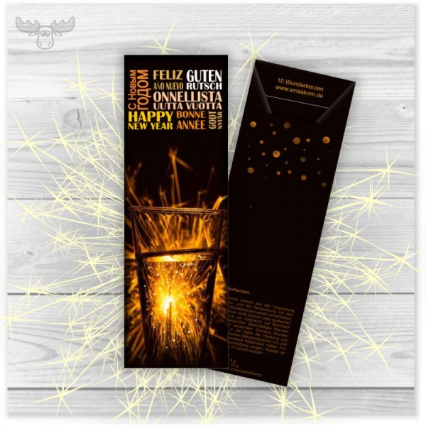 Wunderkerzen in Kartonstecktasche Silvester international dunkel