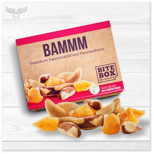 Snacks BAMMM - Gesüßte Ingwerwürfel und Paranusskerne