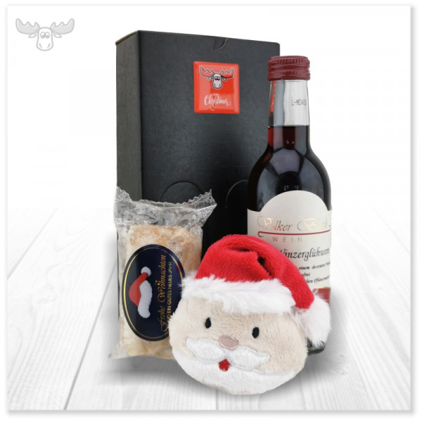 Merlot-Glühweinpräsent mit Stollen & Bildschirmreiniger im Geschenkkarton